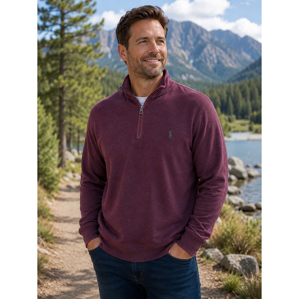 POLO RALPH LAUREN Men's Large Burgandy 1/4 Zip Pullover Sweater -1871